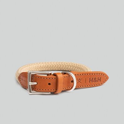 Hackett x Hugo & Hudson Natural Round Rope Dog Collar with Cognac Leather