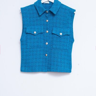 Tailored suit waistcoat in blue boucle