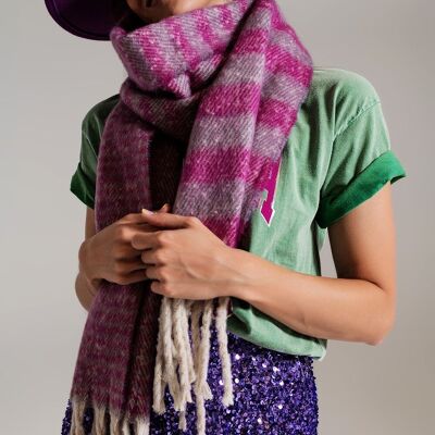 Stripy Chunky Scarf in Lilac and Purple