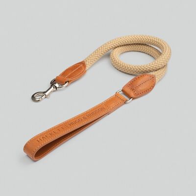Hackett x Hugo Hudson Natural Round Rope Dog Lead with Cognac Leather