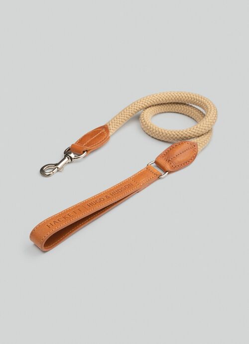 Hackett x Hugo & Hudson Natural Round Rope Dog Lead with Cognac Leather