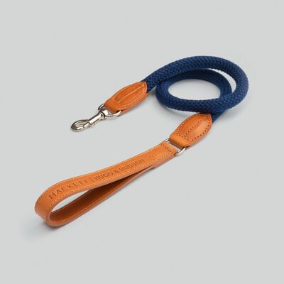 Hackett x Hugo & Hudson Navy Round Rope Dog Lead with Cognac Leather