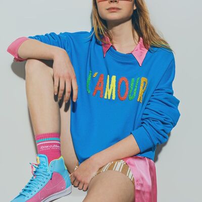 Sweater with L'amour Text in Blue