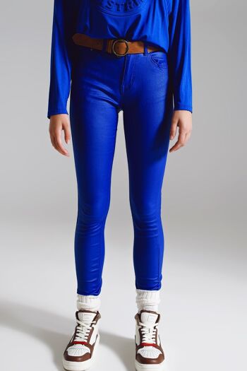 Pantalon super skinny en simili cuir bleu électrique 1