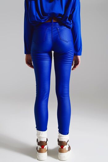 Pantalon super skinny en simili cuir bleu électrique 2