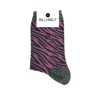 Glittery combed cotton socks Zebra - Purple and green