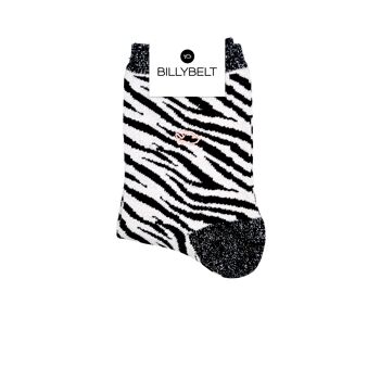 Chaussettes pailletées en coton peigné Zèbre - Noir et blanc 1