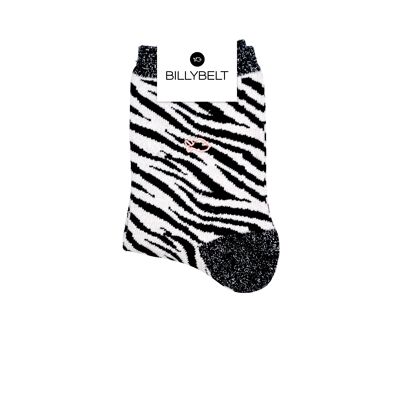 Glitzernde Socken aus gekämmter Baumwolle Zebra – Schwarz und Weiß