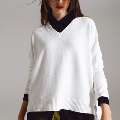 Pullover in Weiß mit V-Ausschnitt