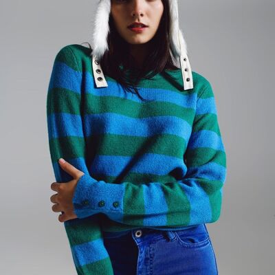 Sweater with blue and green stripes
