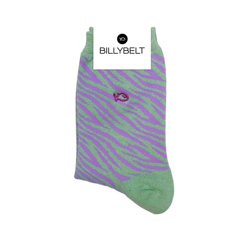 Chaussettes pailletées en coton peigné Zèbre - Vert et violet