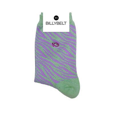 Chaussettes pailletées en coton peigné Zèbre - Vert et violet