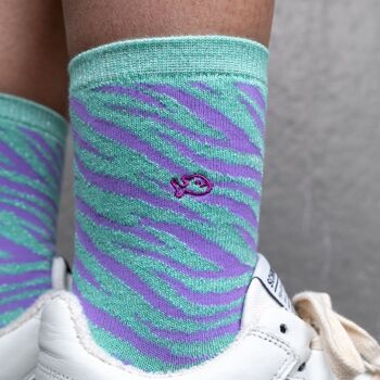 Chaussettes pailletées en coton peigné Zèbre - Vert et violet 4