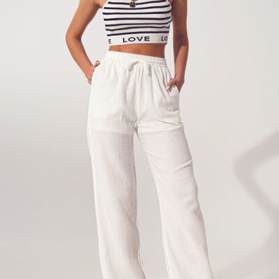 Textured Wide Leg Pants in White