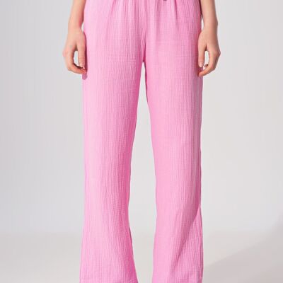 Pantalon coupe ample texturé en rose