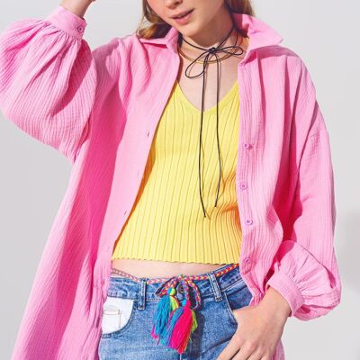 Chemise coupe ample texturée en rose