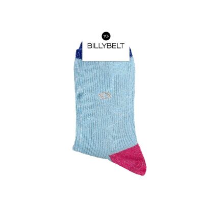 Glittery socks in Vintage combed cotton - Sky blue