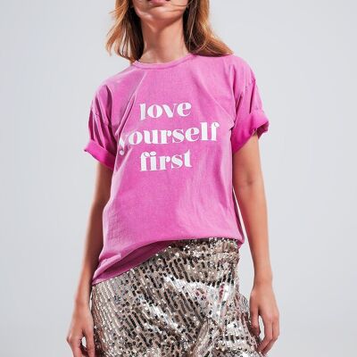T shirt in fuchsia with text print