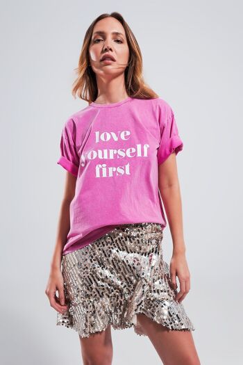 T-shirt fuchsia avec texte imprimé 1