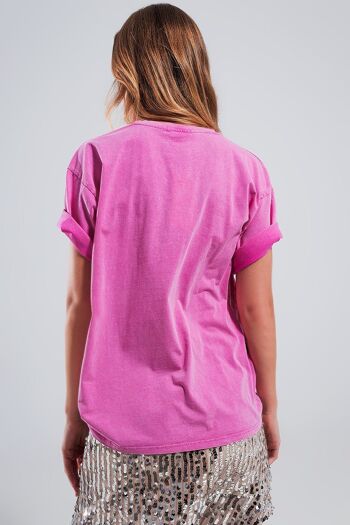 T-shirt fuchsia avec texte imprimé 2