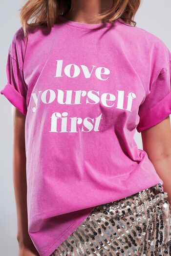 T-shirt fuchsia avec texte imprimé 4