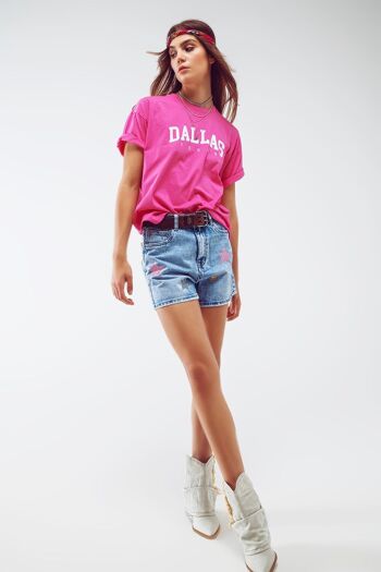T-shirt avec texte Dallas Texas en fuchsia 3