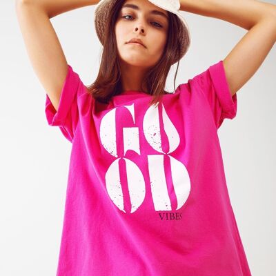 T-shirt With Good Vibes Text In Fuchsia