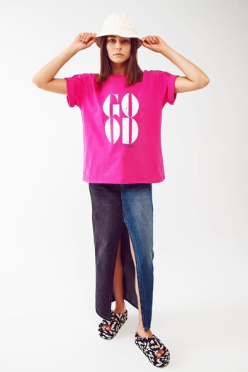 T-shirt avec texte Good Vibes en fuchsia 2