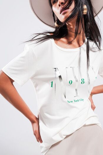 T-shirt avec message New York City en blanc 1