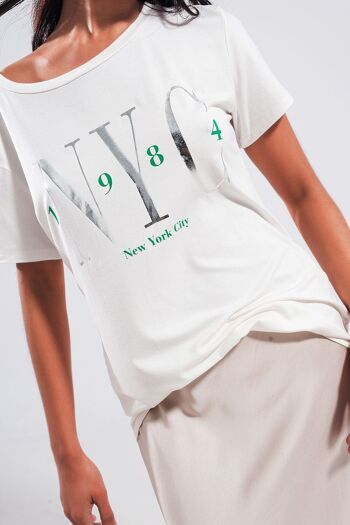 T-shirt avec message New York City en blanc 4