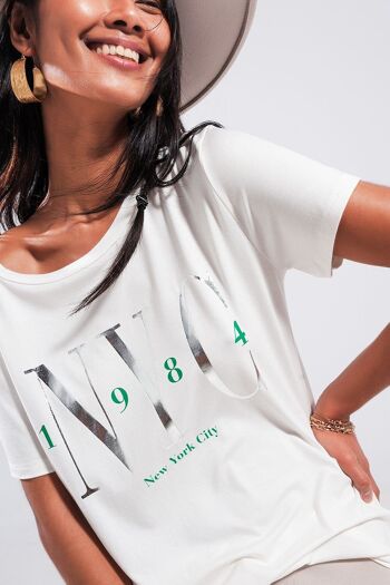 T-shirt avec message New York City en blanc 5