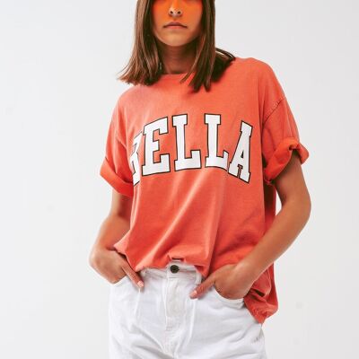 Camiseta con Texto Bella en naranja
