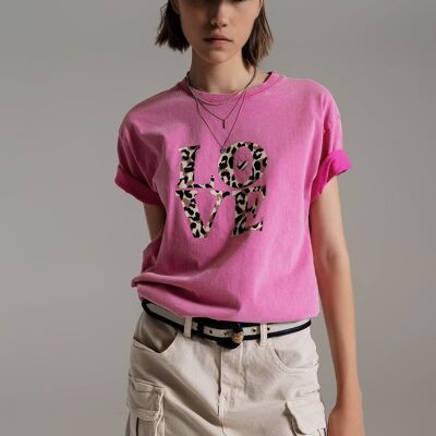 T-Shirt mit Love-Print-Text in Rosa