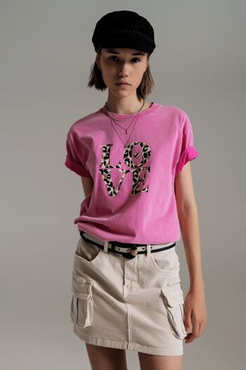 T-shirt avec texte imprimé Love en rose 1