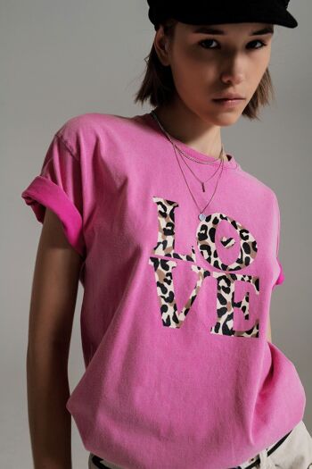 T-shirt avec texte imprimé Love en rose 5