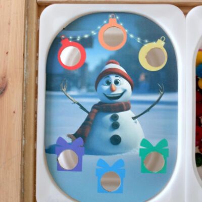 WOODEN PLATE FOR FLISAT/TROFAST TABLE SNOWMAN COLORS