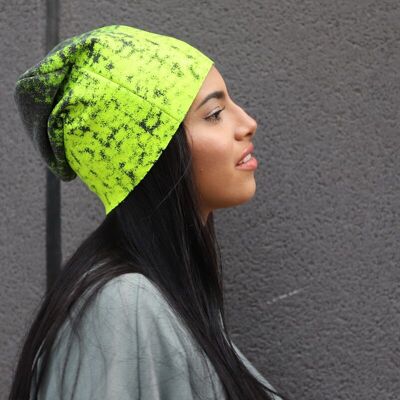 494 Neon yellow all-over print on gray beanie hat