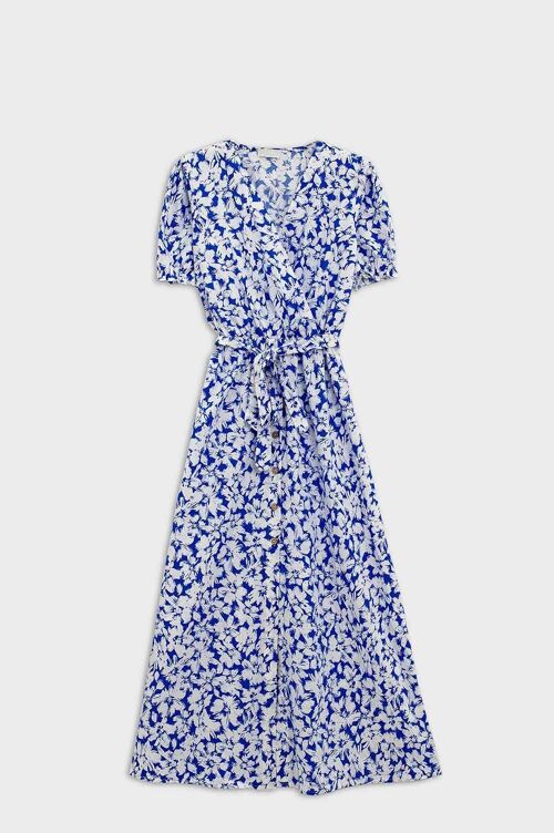 summer maxi dress in blue flower printed