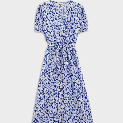 summer maxi dress in blue flower printed