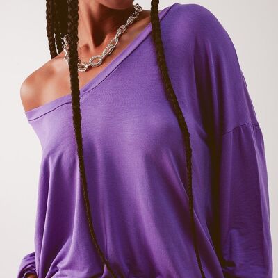 Purple long sleeve v neck top in modal