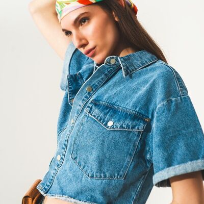 Giacca corta in denim in autentico blu