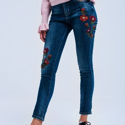 Jeans skinny con fiori