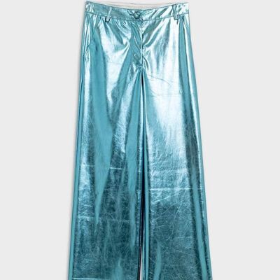 Pantalon droit métallisé en bleu