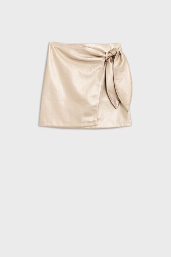 Mini-jupe en simili cuir doré avec nœud sur le côté 1