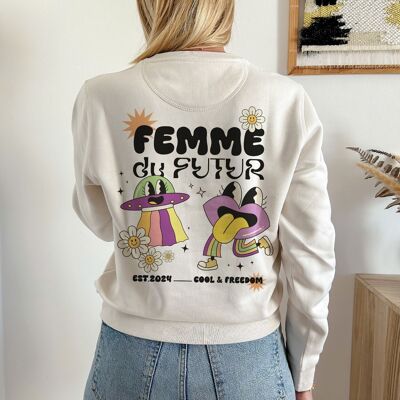 Printed sweatshirt for women with message on the back