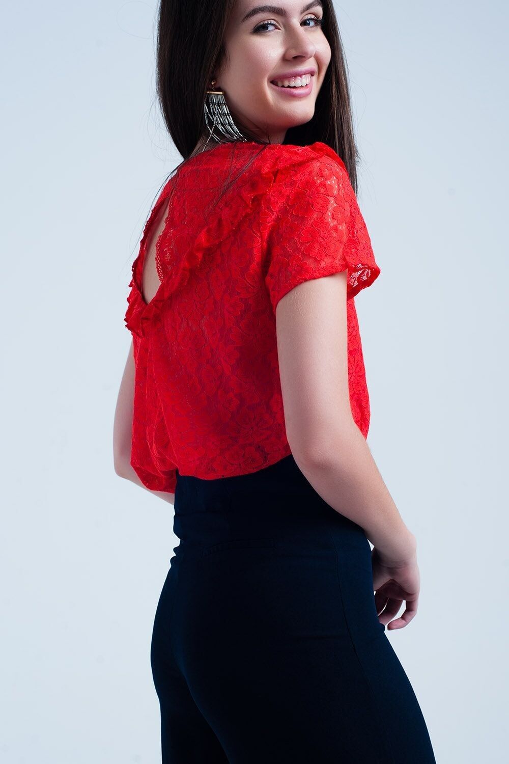 Top in pizzo a fiori arancioni