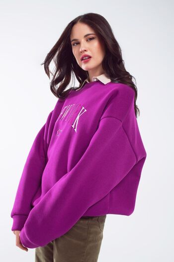Sweat-shirt oversize avec ville de New York brodée en violet 5