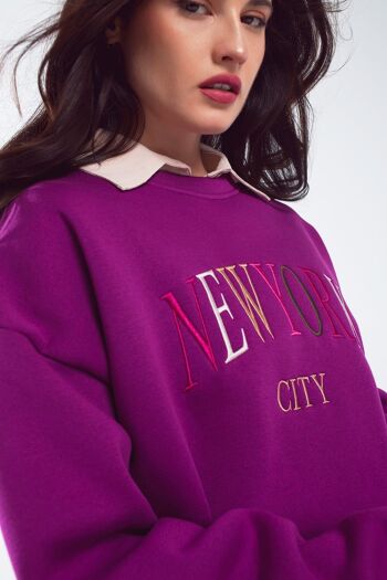 Sweat-shirt oversize avec ville de New York brodée en violet 6