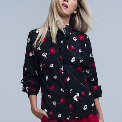 Black shirt with red and white flowers