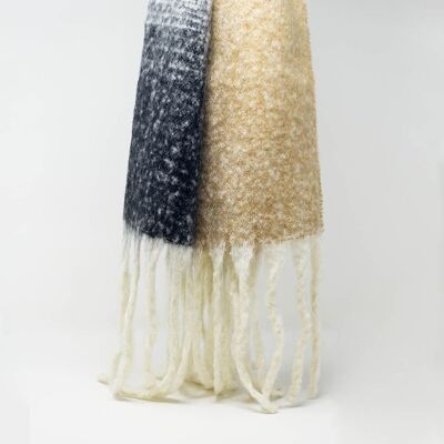 Multi Colored Chunky Knit Scarf in Shades of Beige Stripes
